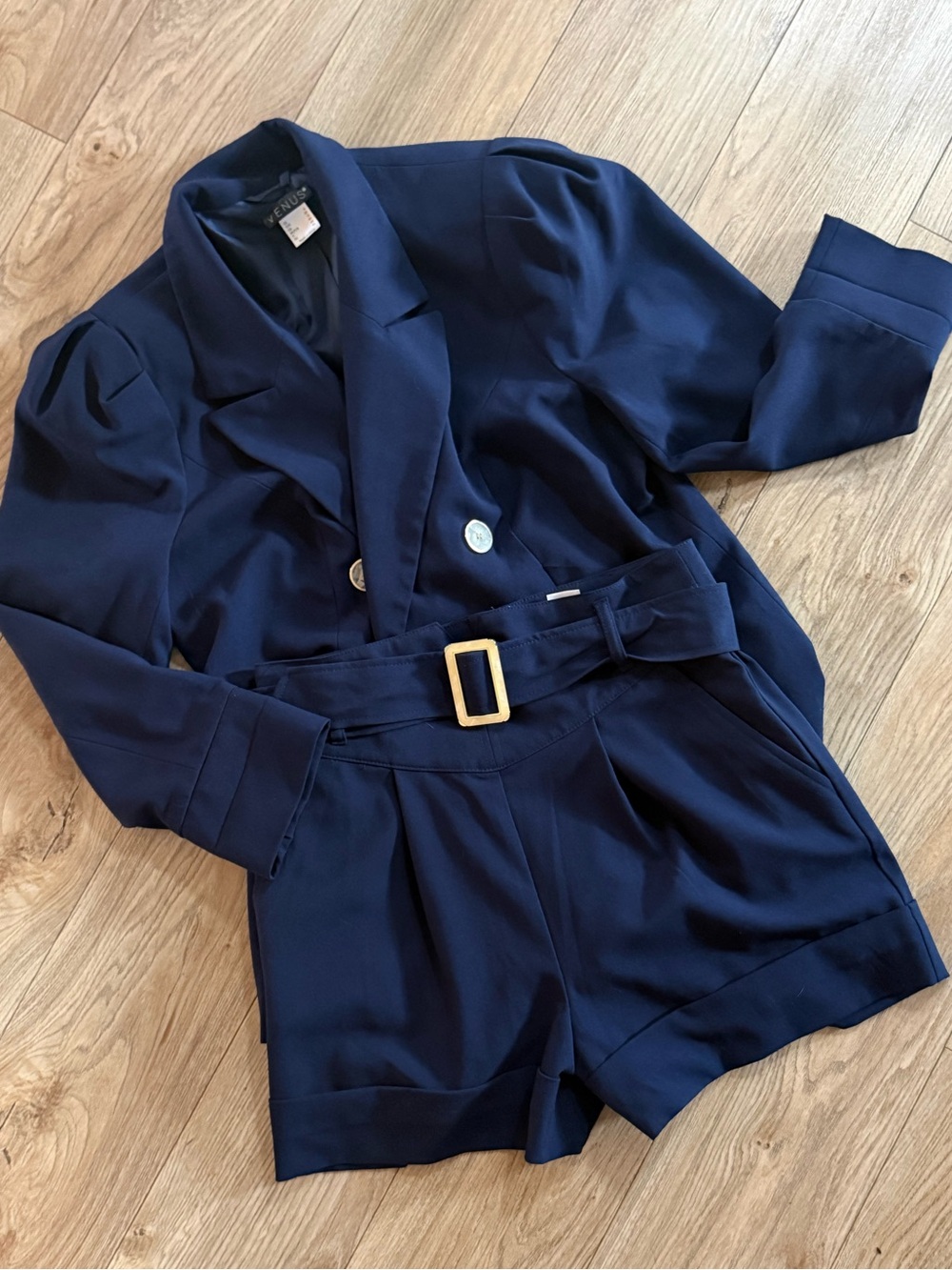 Navy Blazer with pearly Buttons, along with matching belted shorts, size US 6